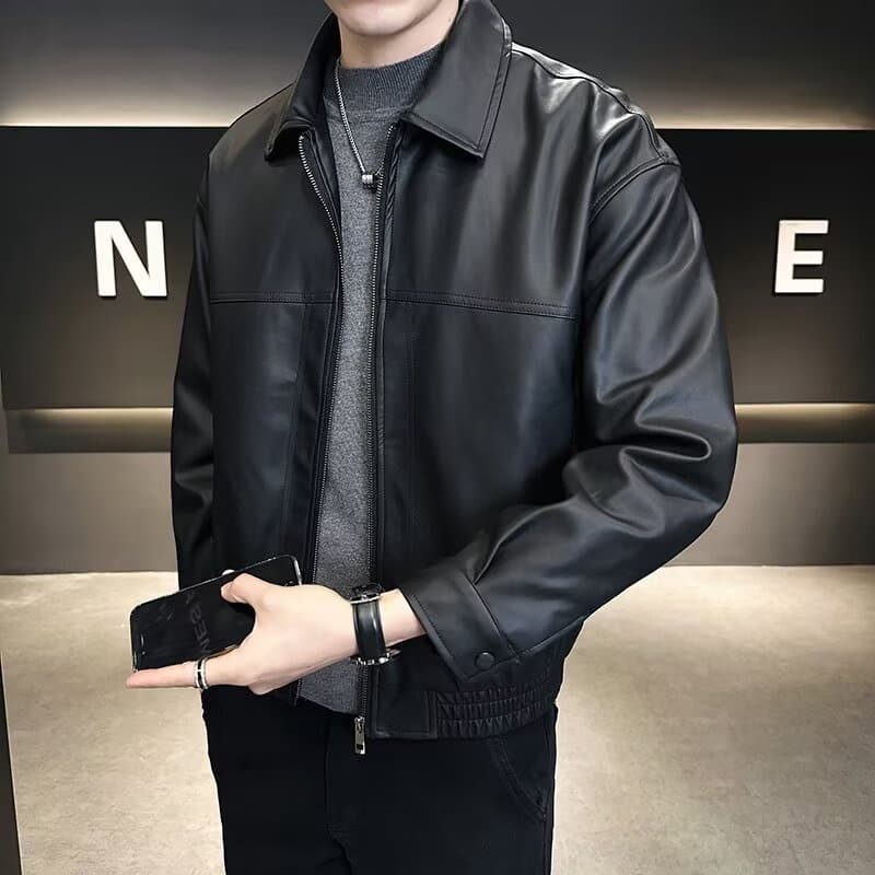 Light Mature Style Jacket For Men, Autumn Winter Motorcycle Cool And Handsome Coat, Casual Loose American Retro Soft PU
