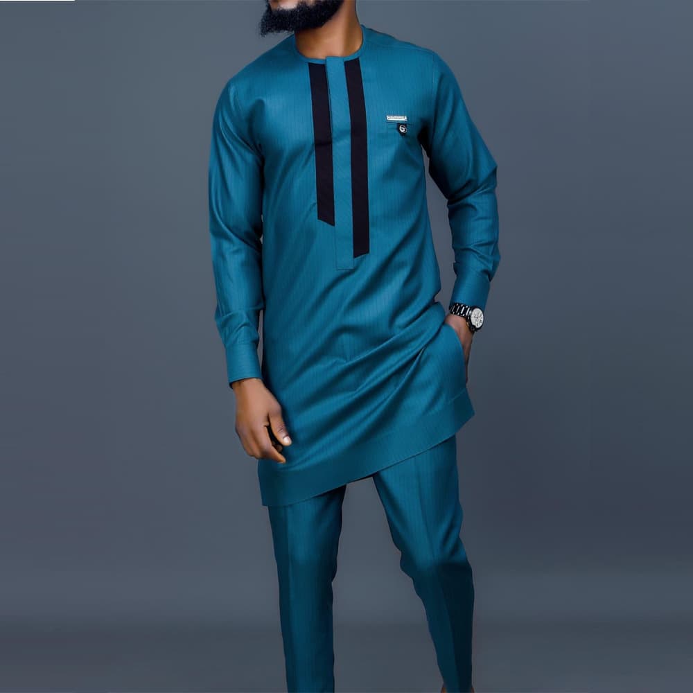 Costume noir africain décontracté brodé pour homme, manches longues, idéal pour les mariages et les banquets.