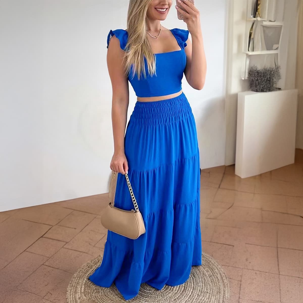 Holiday Casual Style Short Sleeved Skirt Cake Skirt Suit Women's Clothing 2025 Summer