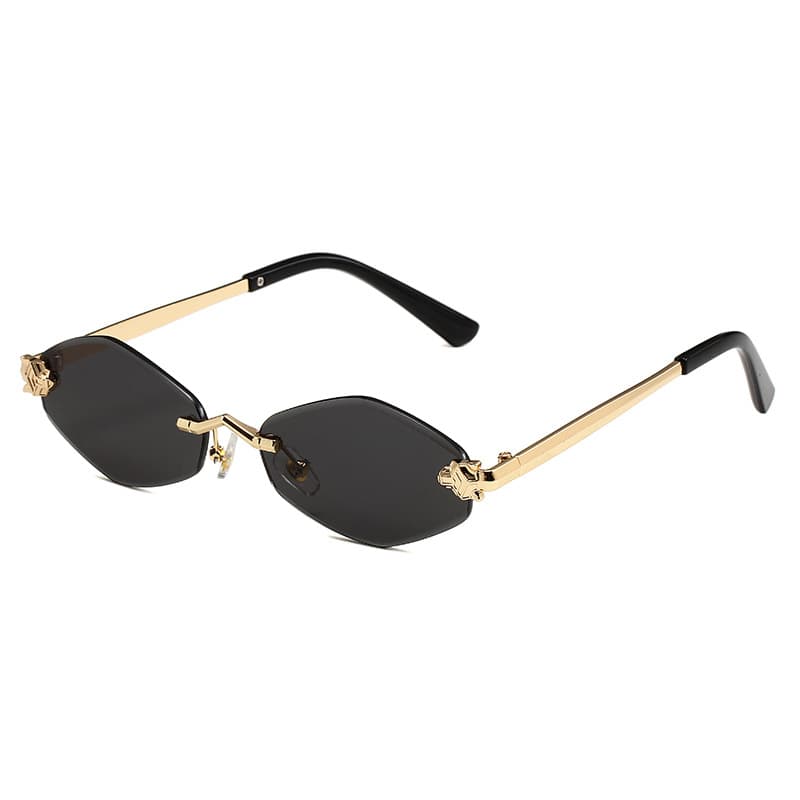 Leopard-Accent Frameless Sunglasses WILD ELEGANCE Diamond-Shaped Lenses Fashion Men's Sunglasses Novelty Style Multicolor