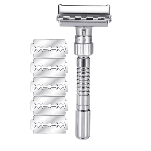 New Adjustable Double Edge Shaving Safety Razor Shaver Blades Zinc Alloy Chrome Razors With 5 blades