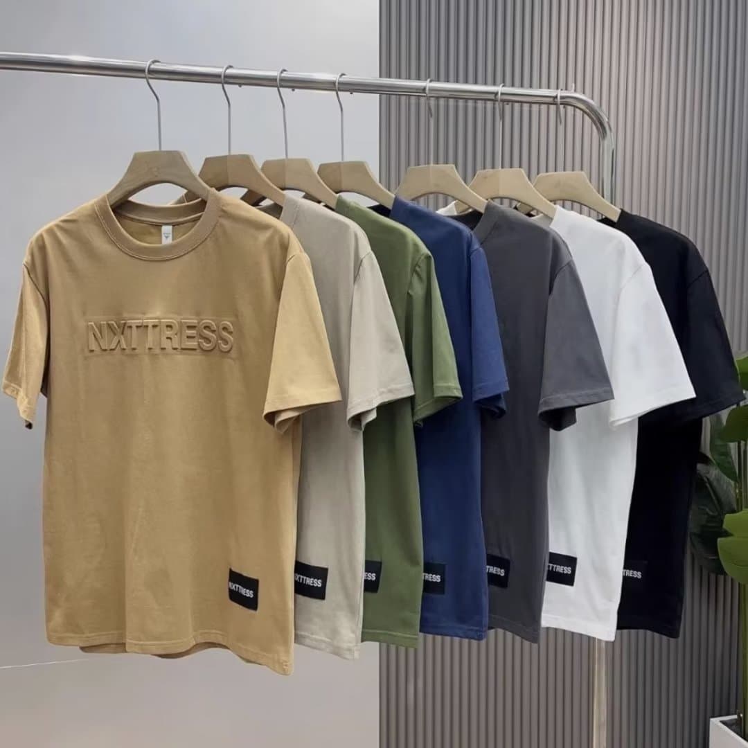 Men's Clothing Summer Pure Cotton Three Dimensional Letter Short Sleeved Textured T Shirt Men's Handsome Loose Bottoming Shirt Steel Print Trendy Half