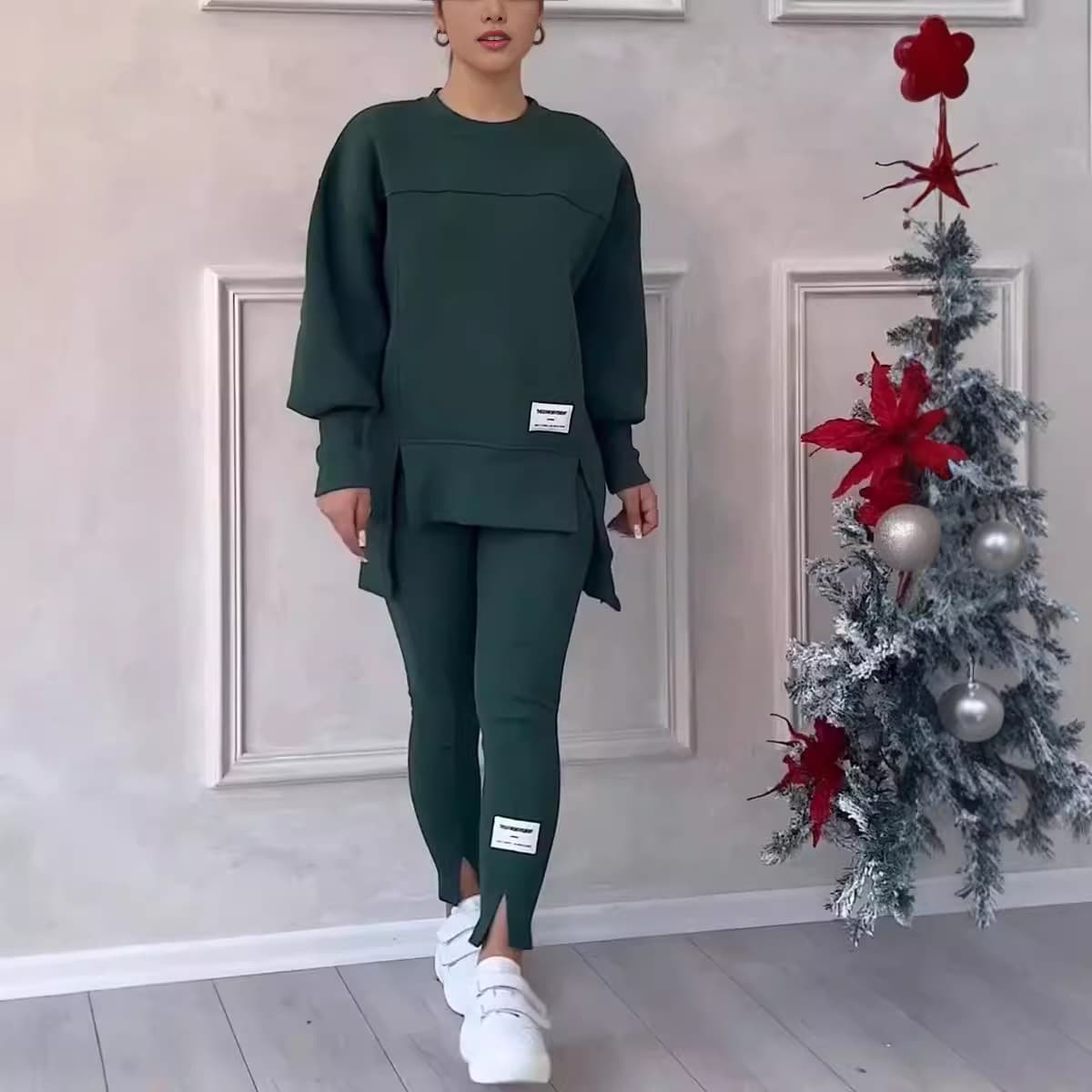 Women's Clothing Irregular Long Sleeved Printed Sweatshirt Leggings Suit