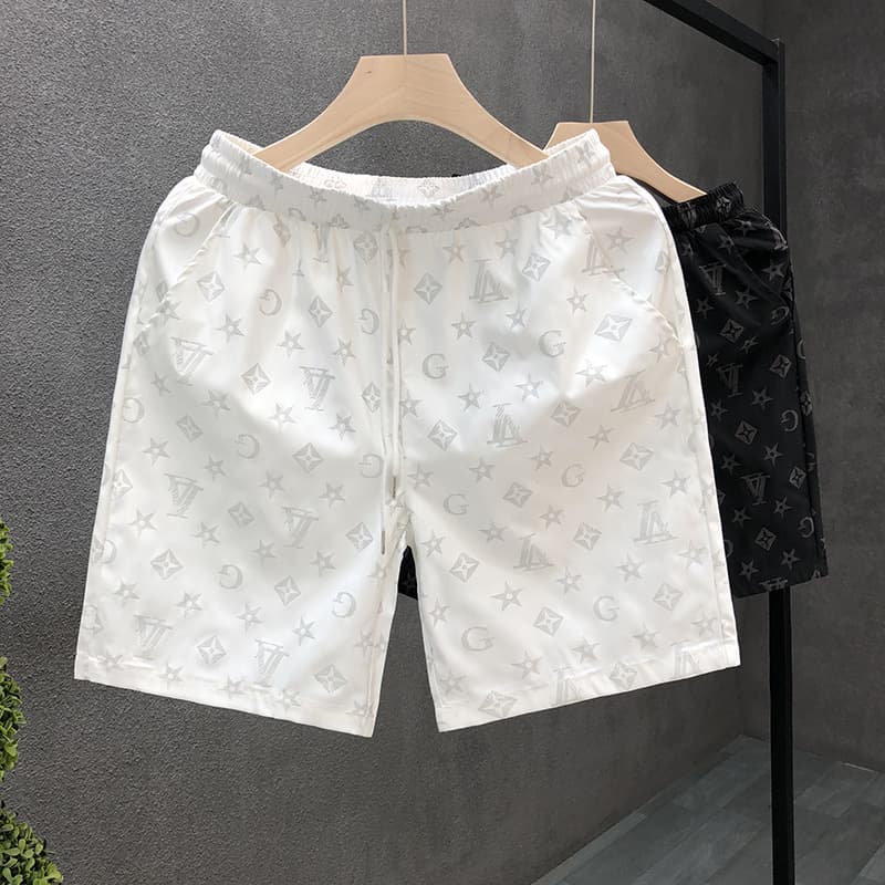 Men's Summer Sports Beach Shorts Thin Trendy Loose Fitting Mid Waist Knee Length Black Polyester Casual Basic Elegant Boho Pants
