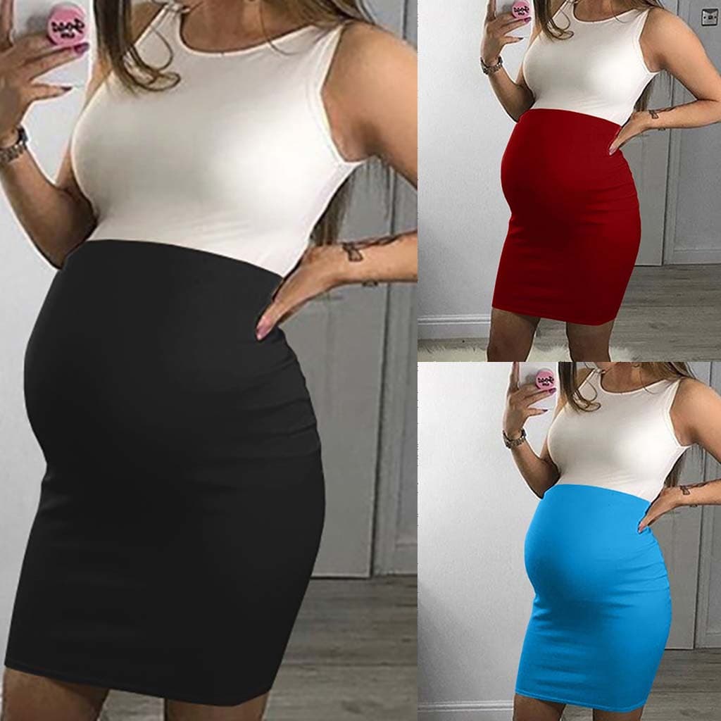 Family matching women's clothing sleeveless contrast color stitching maternity dress dress hip skirt