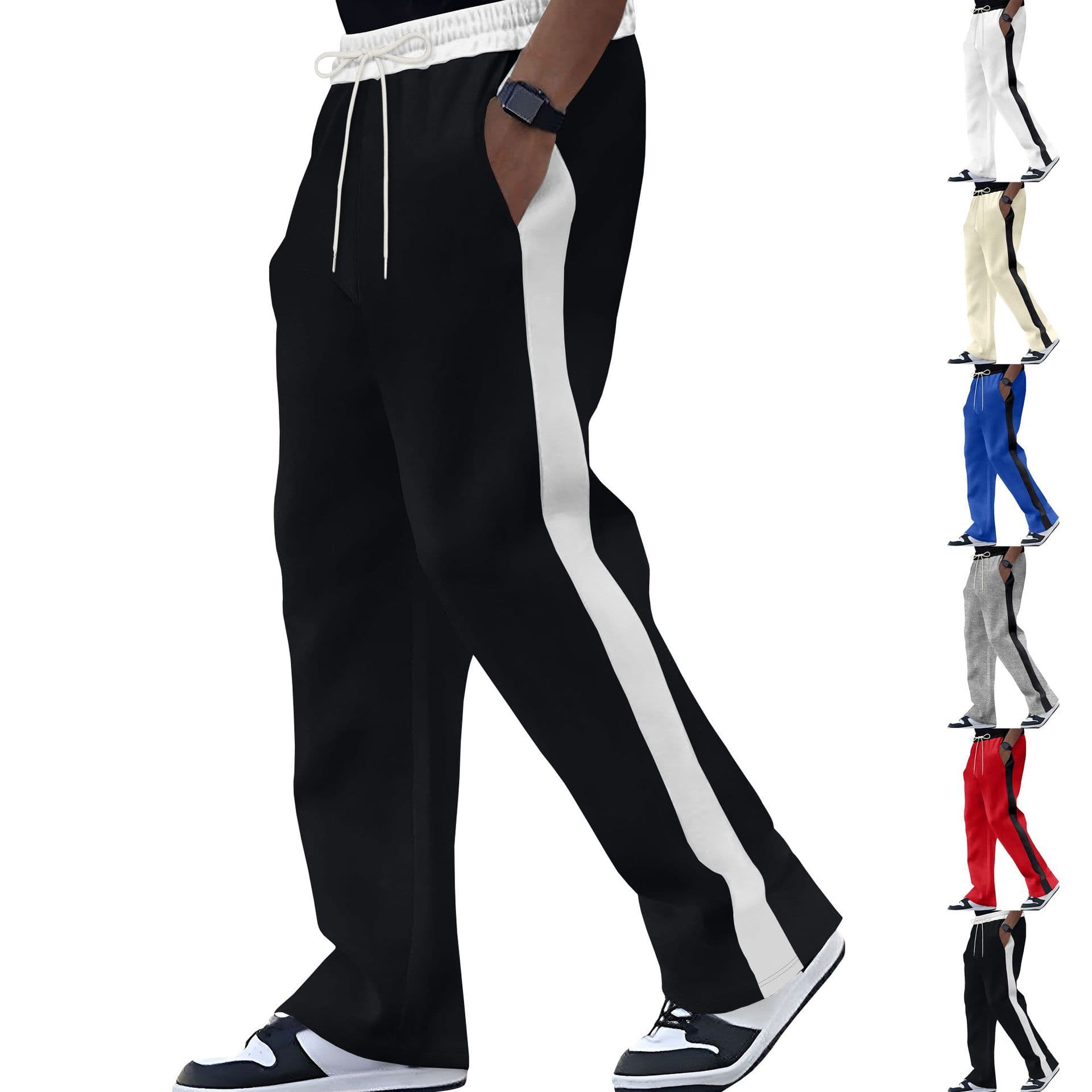 Pantalon de jogging en polaire épais pour homme avec cordon de serrage, pantalon de survêtement décontracté pour homme, pantalon de détente confortable, pantalon droit taille haute