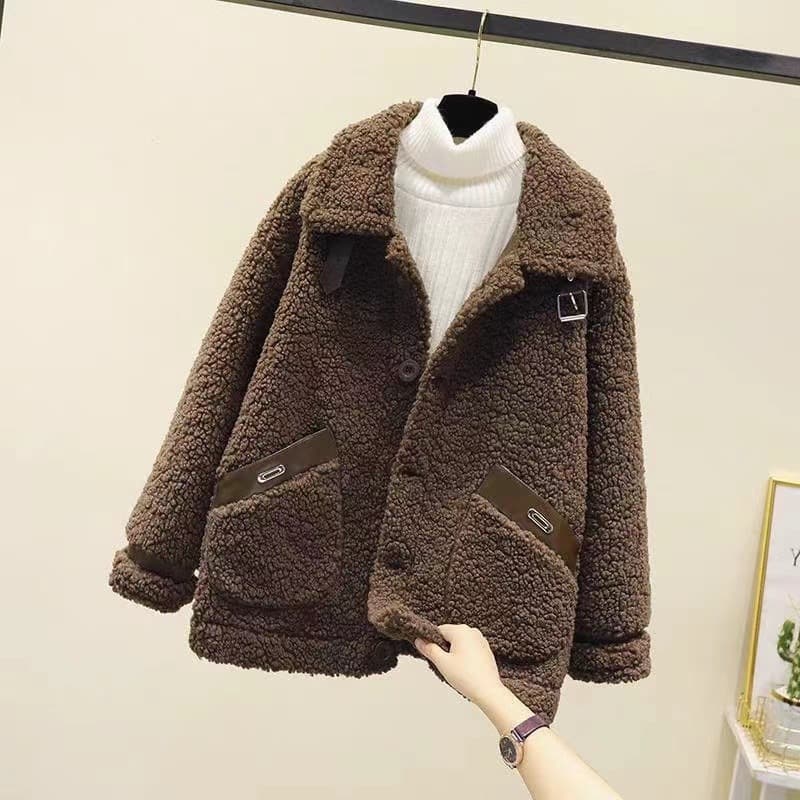 Women's Clothing Polo collar fleece jacket for women new autumn and winter Korean style short granular fleece small size coat