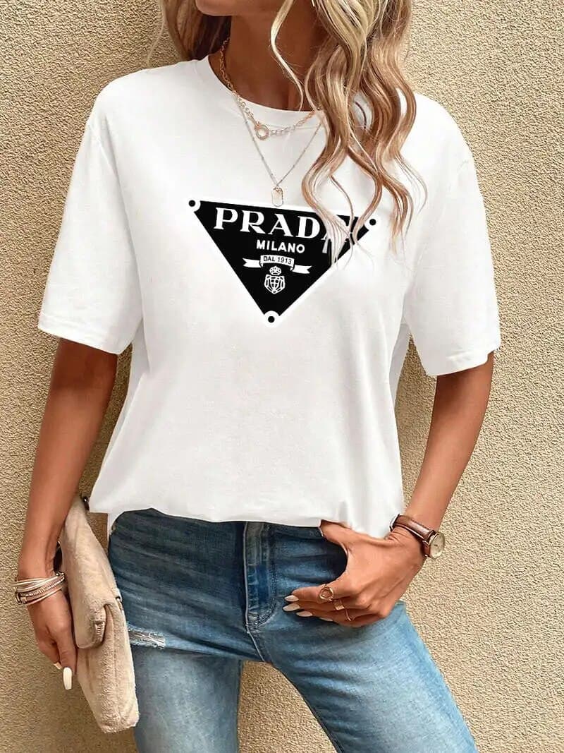 T-shirt manches courtes femme, en coton, imprimé sens de la mode, ample, tendance d'été, cent hauts