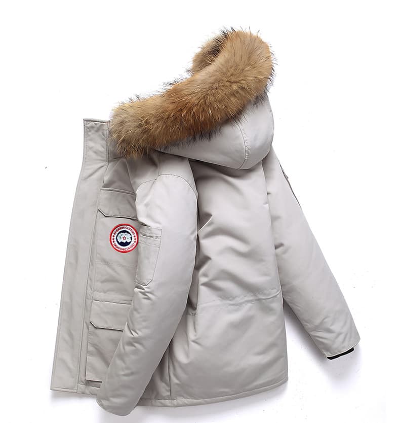 Hiver nouvelle mode Couple à capuche vers le bas hommes épaissi bleu petit col de fourrure manteau de travail tendance