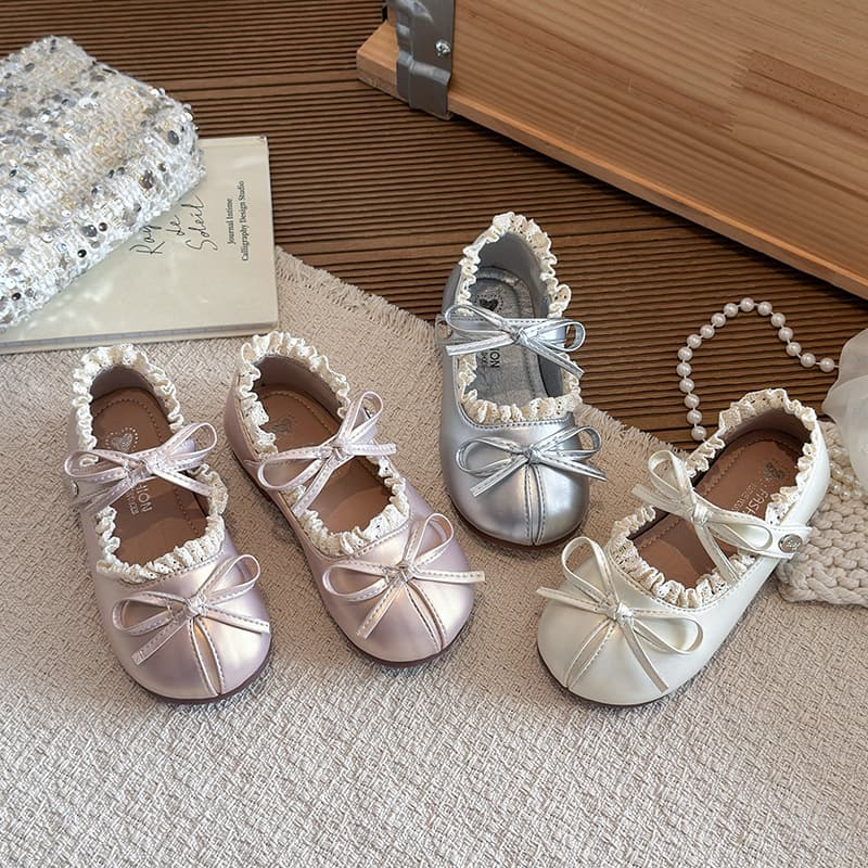 Girls' Mary Jane Shoes Sweet Bow Princess Design Soft Sole Lace Trim Leather Footwear For Children Spring/Autumn New Style