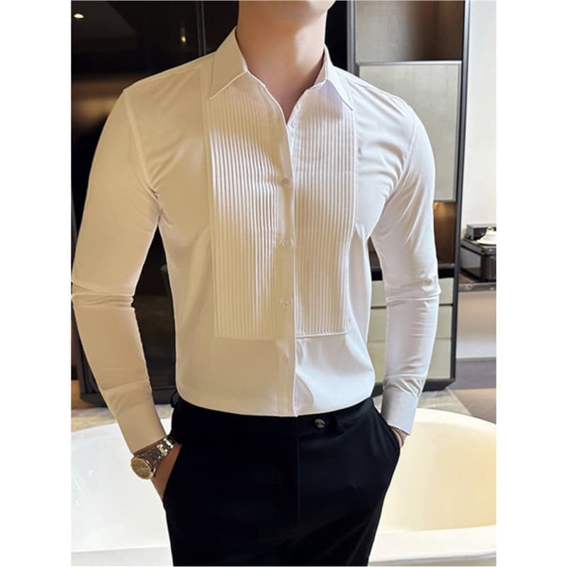 Men's Clothing High Grade Tuxedo White Shirt Men's Business Suit Accordion Pleated Shirt