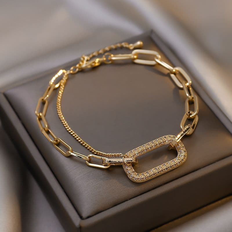 Retro Simple Geometric Dia Light Design Chain Bracelet Senior Sense Personality Fashion Hand Jewelry