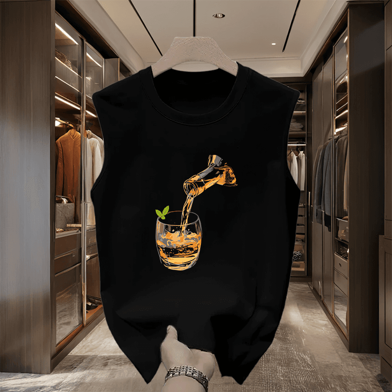 Wear Men's Vest Loose Round Neck Summer Trend Handsome Printing Sleeveless Pure Cotton Personalized Versatile T-shirt Top