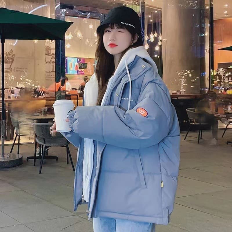 Women's Winter Puffer Jacket With Hood – Korean-Style Oversized Quilted Coat (Polyester Cotton Fill, Lightweight Warmth, Zip-Up Casual Outerwear)