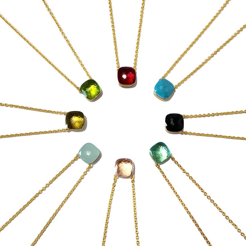 Geometric Faceted Crystal Necklace Copper Water Wave Chain Adjustable 40+5cm Spring Summer Candy Color Jewelry For Women