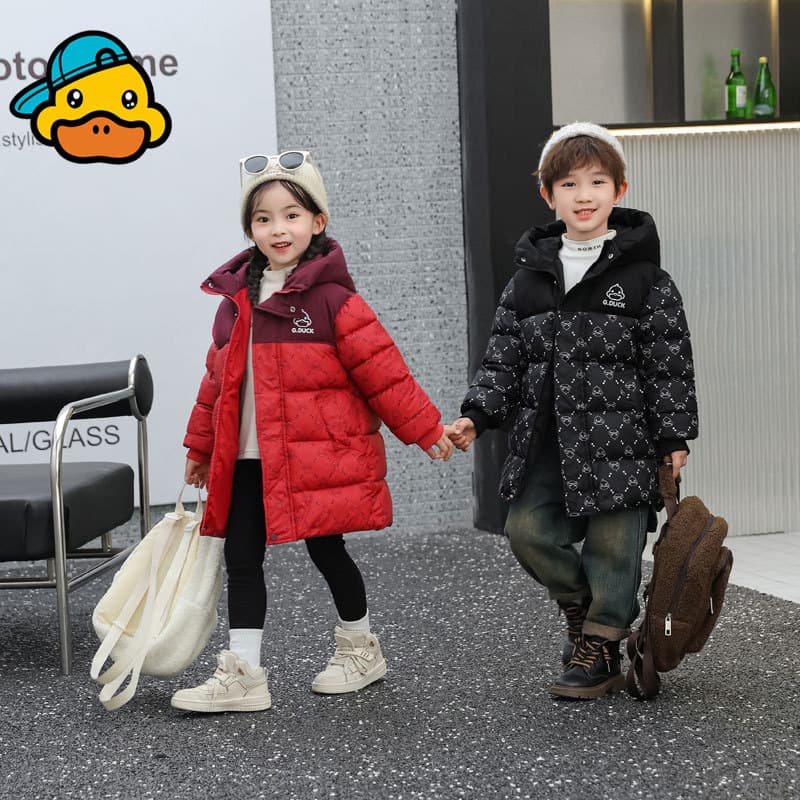 Kids' Graphene Winter Coat – Warm & Stylish Long Parka For Boys & Girls (Ages 3-8, Red/Black)​