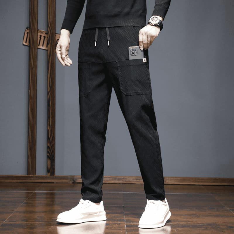 Men's Clothing Men's autumn thin six pocket denim jacquard high elastic trend fashion ultra thin trousers men's breathable breeches