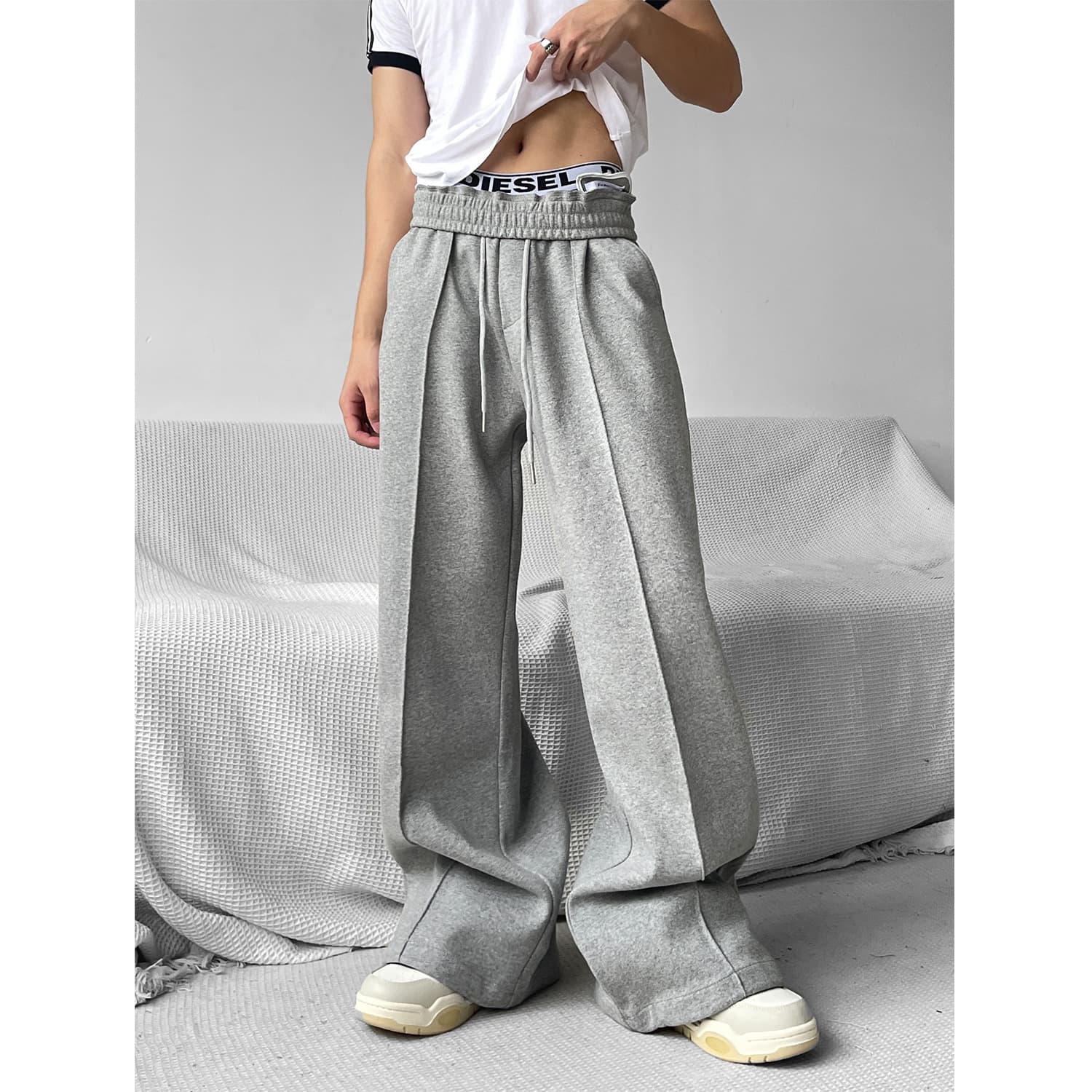 Men's Clothing Niche High End Heavy Wide Leg Sweatpants Autumn And Winter Loose Straight Gray Sports Casual Pants