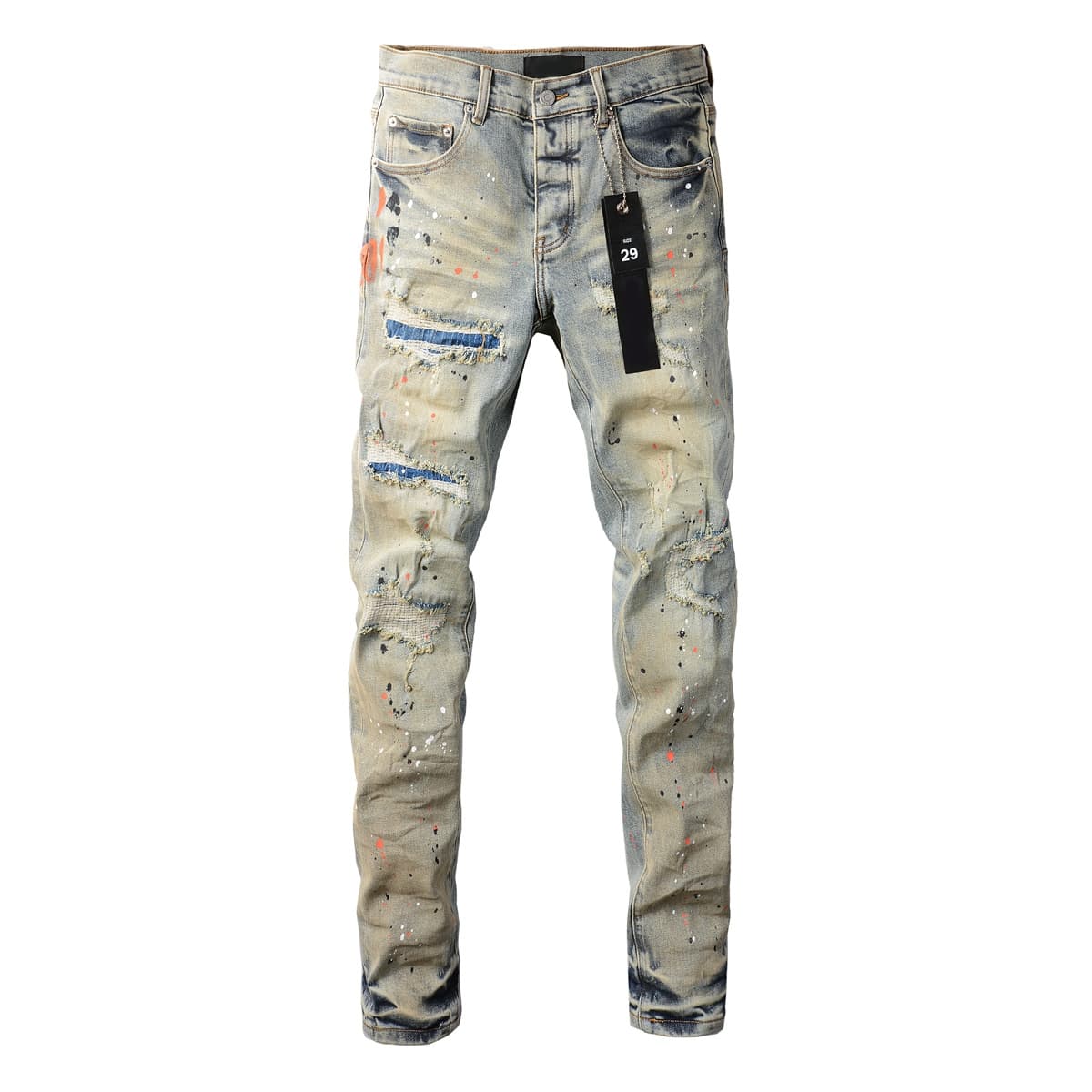 European Style Men's Jeans, Trendy High Street Casual Embroidered Distressed Graffiti Slim Fit Skinny Jeans.