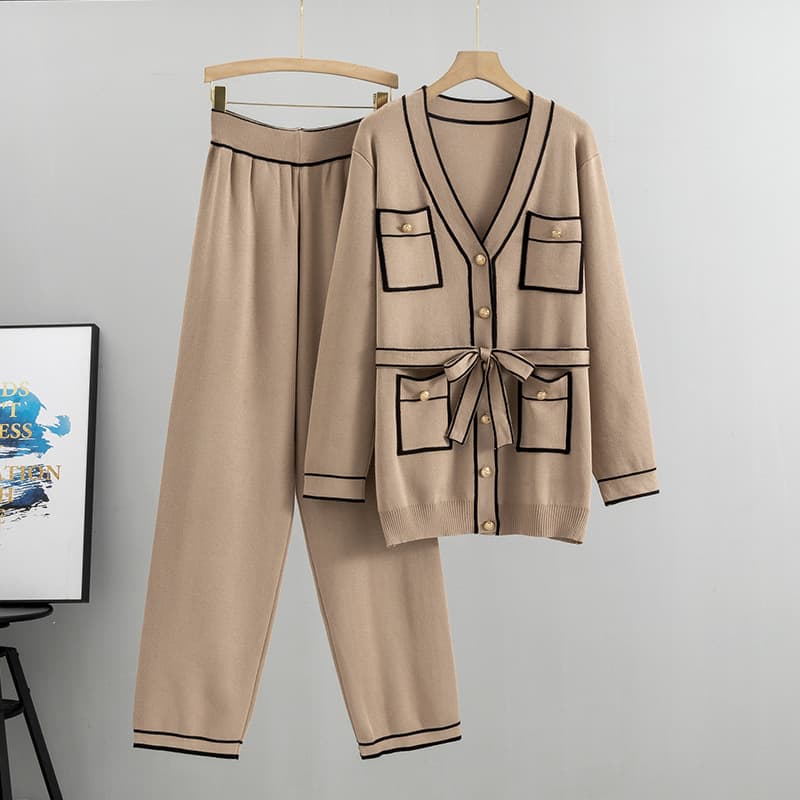 Women's Autumn And Winter Knitted Cardigan Autumn Temperament Two-piece Suit