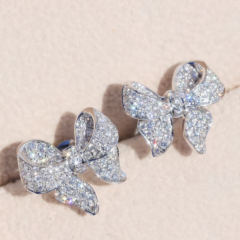Cao Shi Earrings light luxury heavy industry micro inlaid Zircon Earrings bow knot small versatile Earrings female