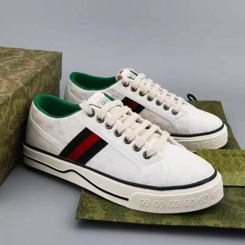 Petites chaussures blanches Guccii : chaussures de sport de luxe pour hommes et femmes, chaussures décontractées, chaussures de prestige Guccii Te