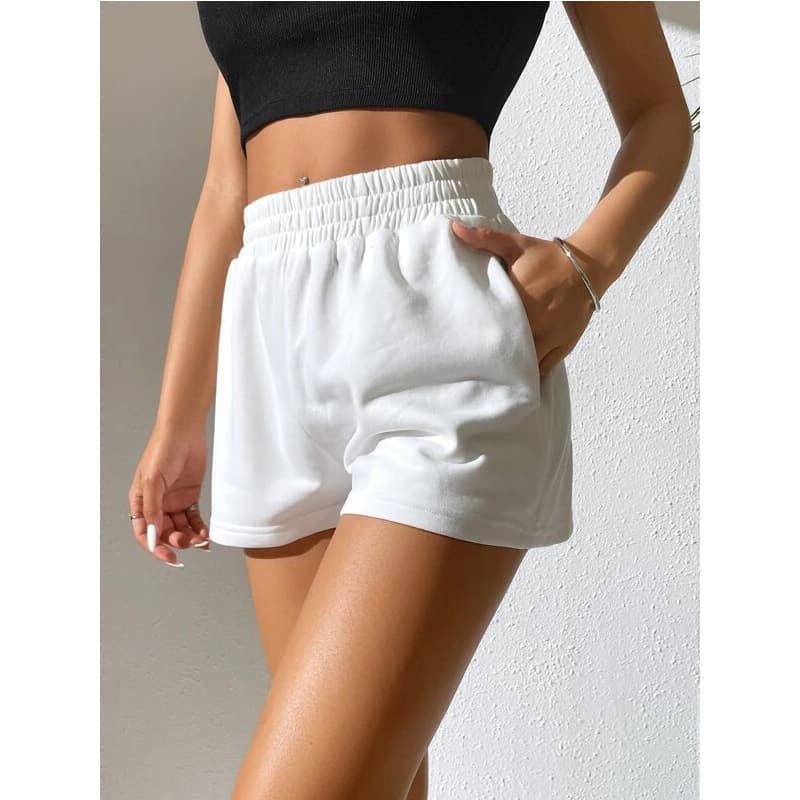 Women's Elastic Waist Loose Wide Legs Solid Color Casual Sports Shorts