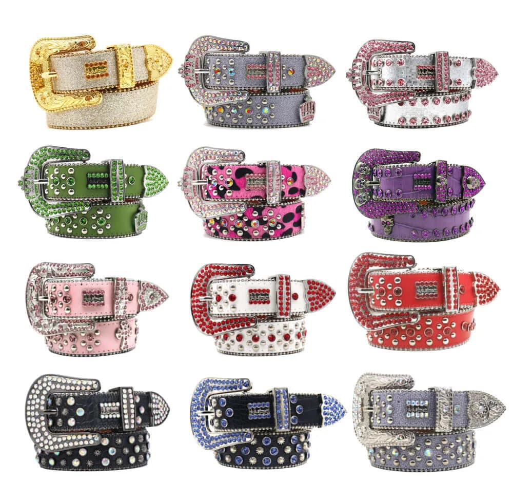 Bling studded crystal fashion diamond bb simon Casual woman Leather designer for man lady belts Mens Width 3.8cm rock s