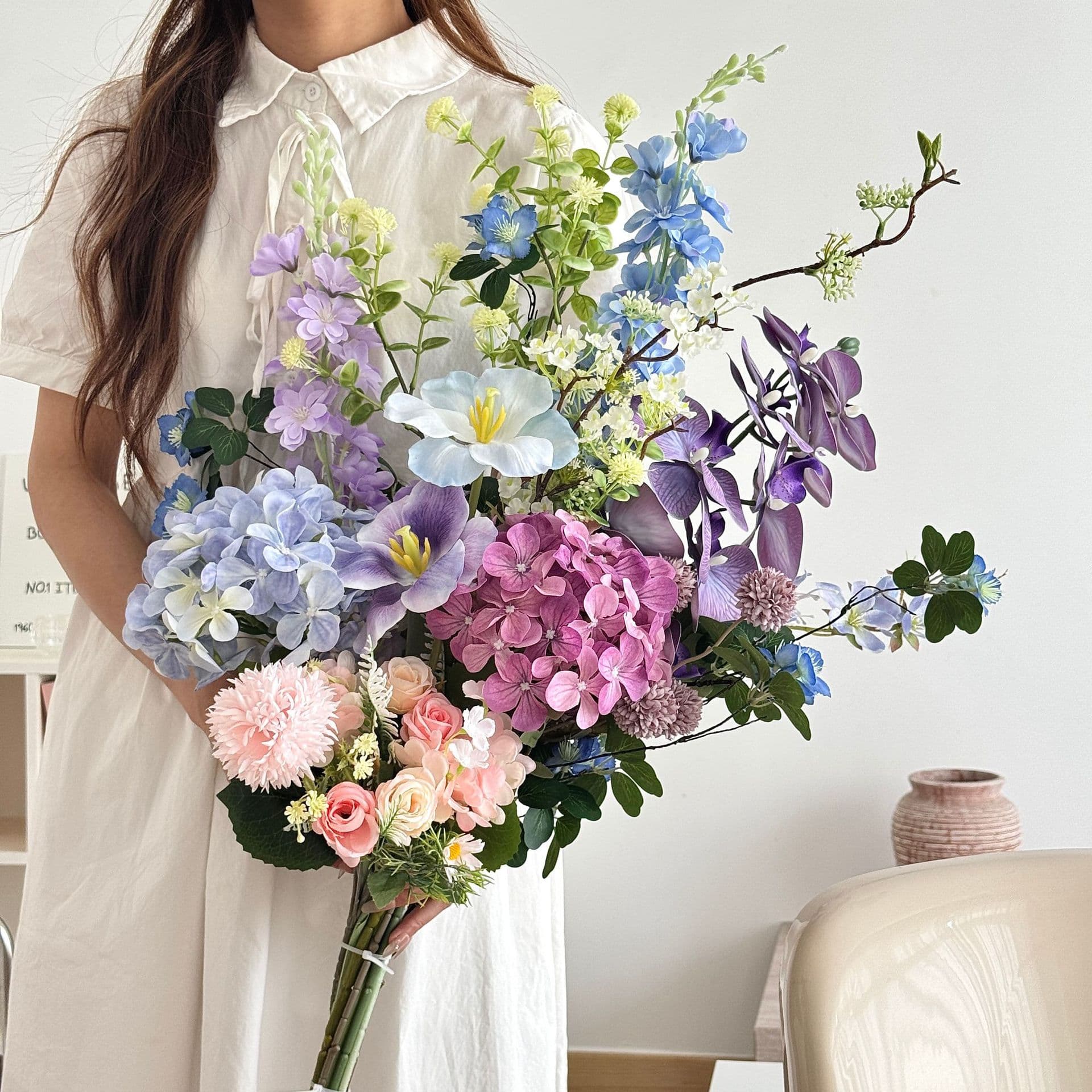 Lavender Hydrangea & Rose Artificial Flower Bouquet - Home Decor, Wedding, Photography Prop, Graduation Ceremony, Floral Arrangement Centerpiece