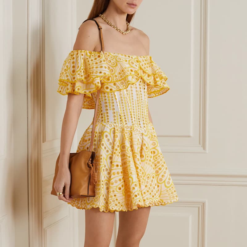 Women's Clothing trendy brand design elegant short skirt 2024 spring exposed waist embroidery hollow waist slimming dress