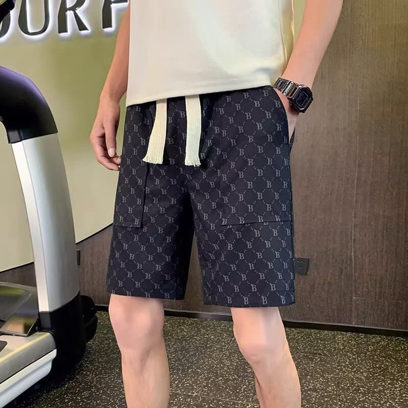 Men's Clothing fashion brand black shorts men's summer casual pants drawstring shorts thin beach pants shorts mid length pants