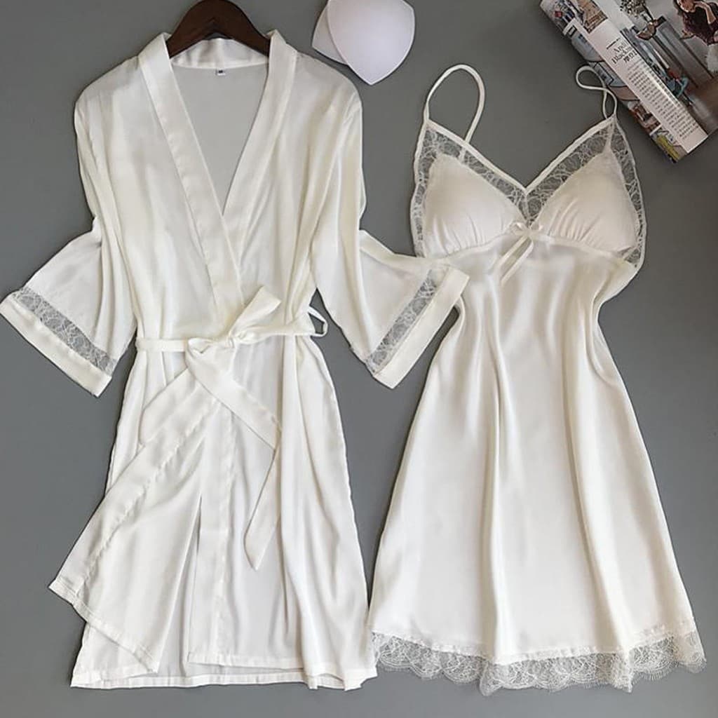 Robe d'été sexy sans manches pour femme, avec bordure en dentelle, pyjama confortable en soie glacée, vêtements de nuit pour la maison