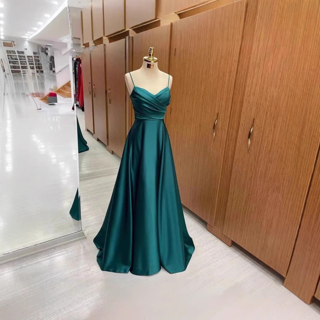 Women's Clothing New Dark Green Sling V Neck Simple Wedding Party Dress Sling Banquet Catwalk Fashion Dress