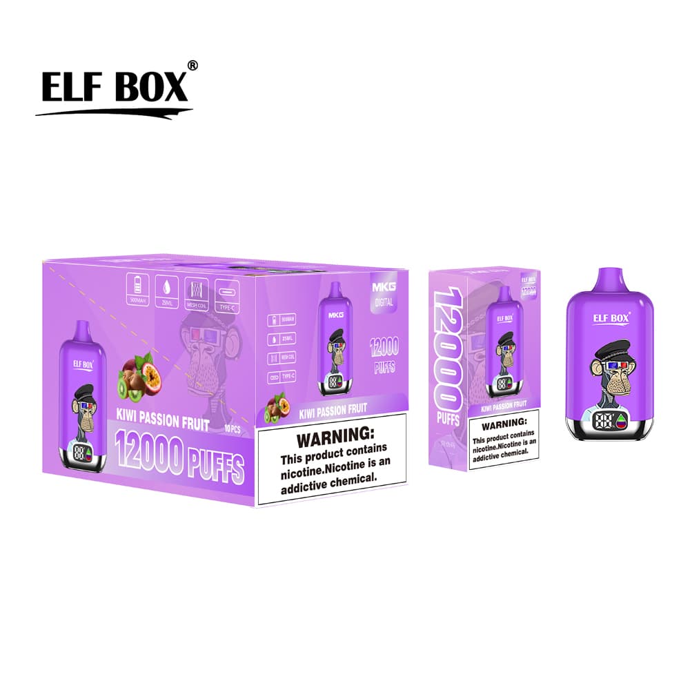 Kit de démarrage de cigarettes électroniques jetables à saveur fruitée, 12 000 bouffées, 500 mAh, affichage ELF BOX numérique, 1 pièce, 2 pi
