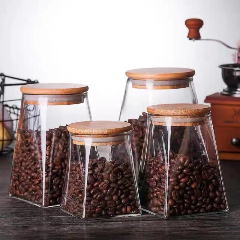 Square Glass Storage Jar With Airtight Bamboo Lid - 800ml Multi-Purpose Kitchen Canister (Modern Stackable Design BPA-Free & Eco-Friendly)​