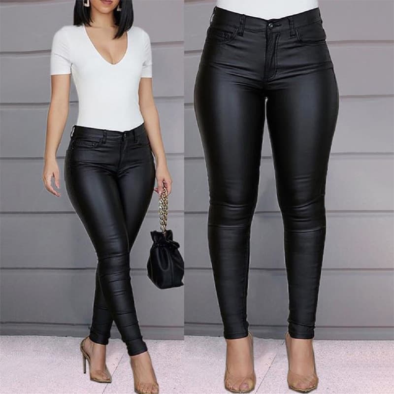 Women's Clothing Women's Pants Fashionable Solid Color PU Leather Pants Sexy Foot Pants Casual Pants