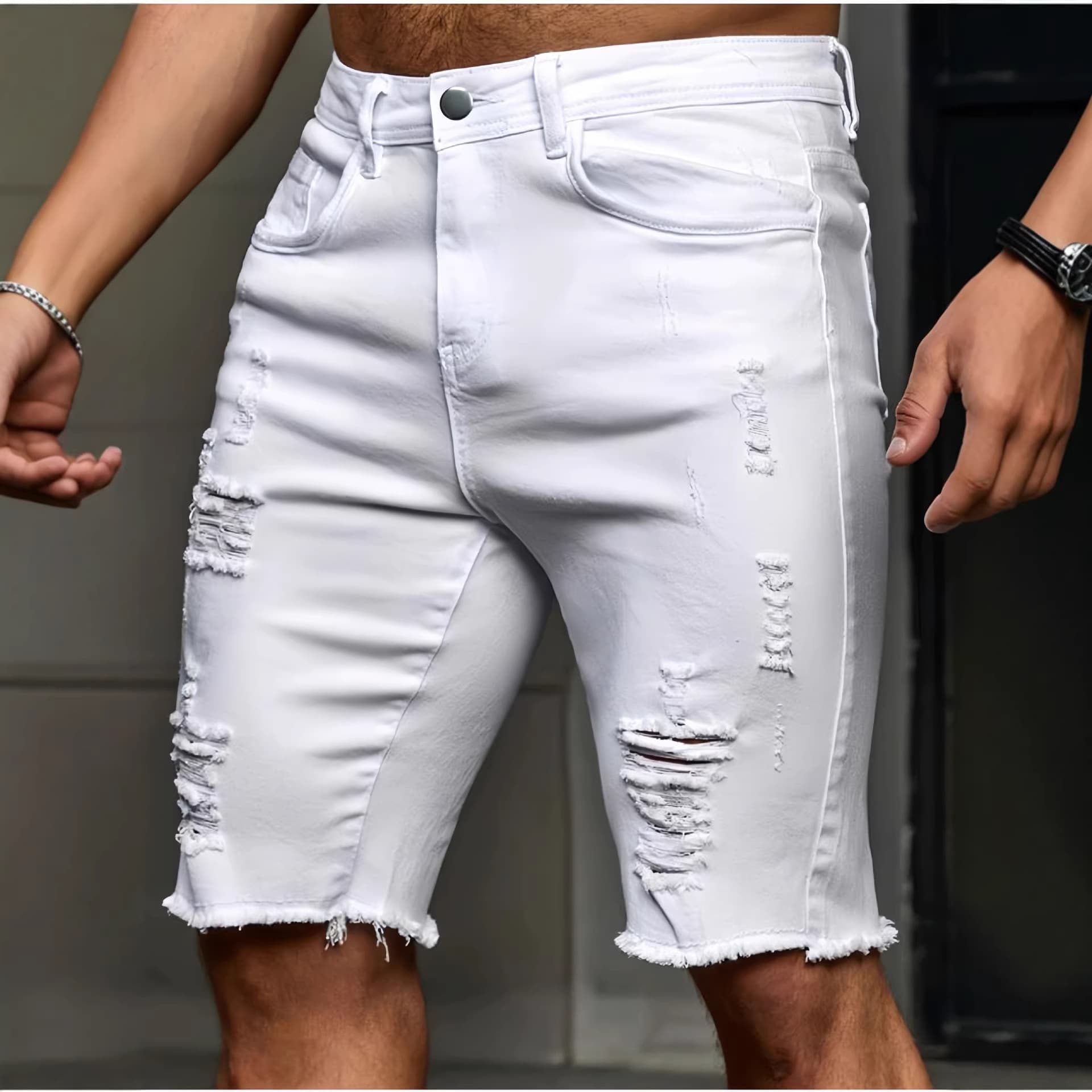 Men's Ripped Distressed Jeans - Artfully Torn Details & Slim Straight Fit For Edgy Street Style
