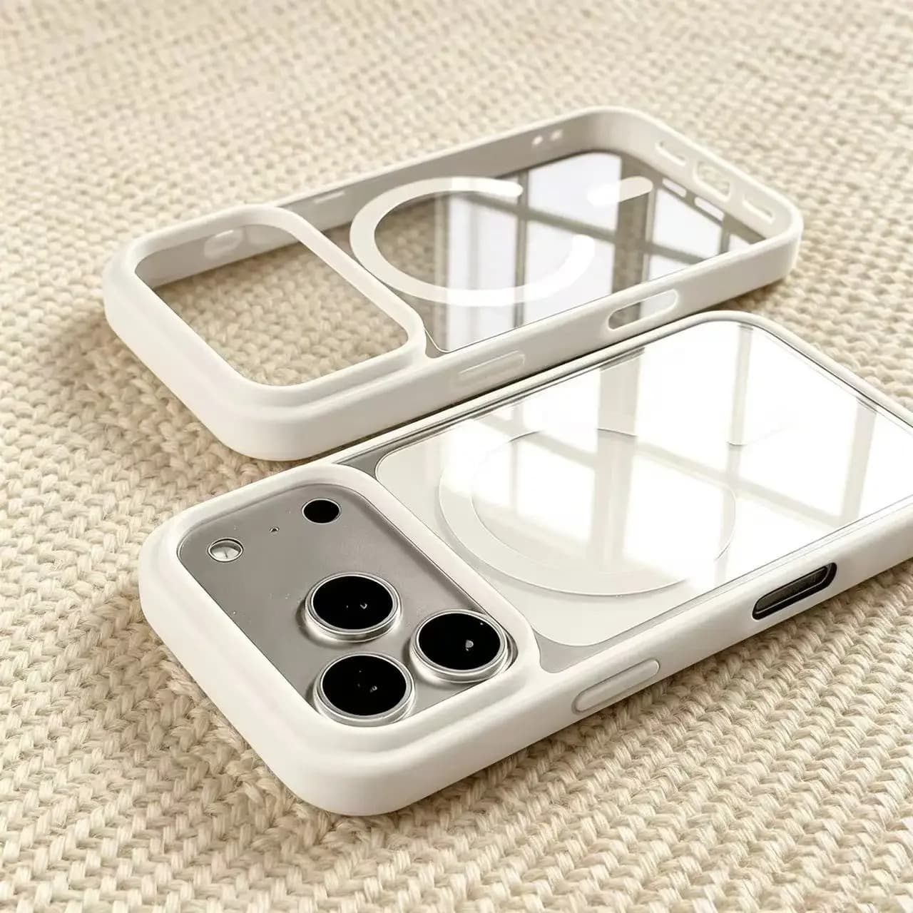 Compatible avec l'iPhone 18 Pro Max, coque magnétique transparente en silicone acrylique 17 pouces, couleur unie, effet peau.