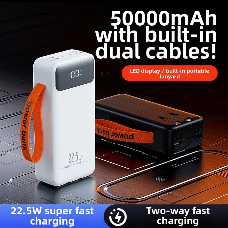 Portable Power Bank 50000/80000 MAh 120W Fast Charging Built-In Cable For Outdoor Camping
