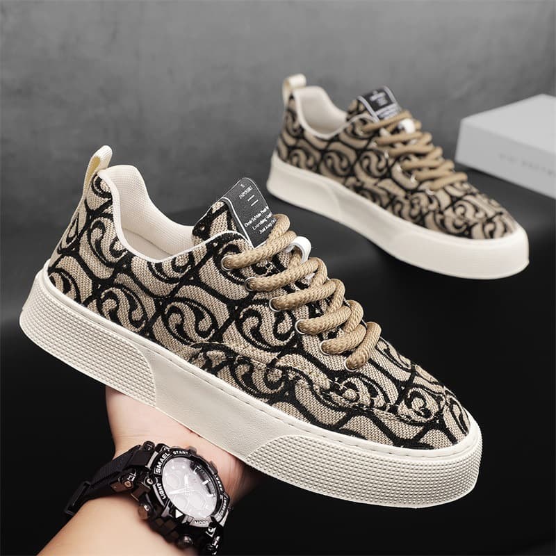 Men’s Shoes Breathable Casual Shoes Low-top Printed Trendy Men's Shoes Soft-soled National Trendy Board Shoes
