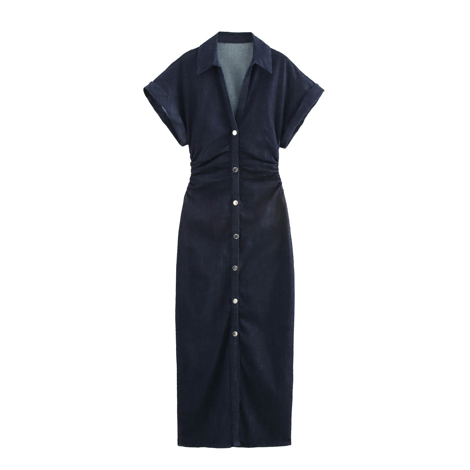 Robe portefeuille en jean pour femme avec ceinture et manches à volants – Robe chemise décontractée à manches longues pour le bureau et le quotidien