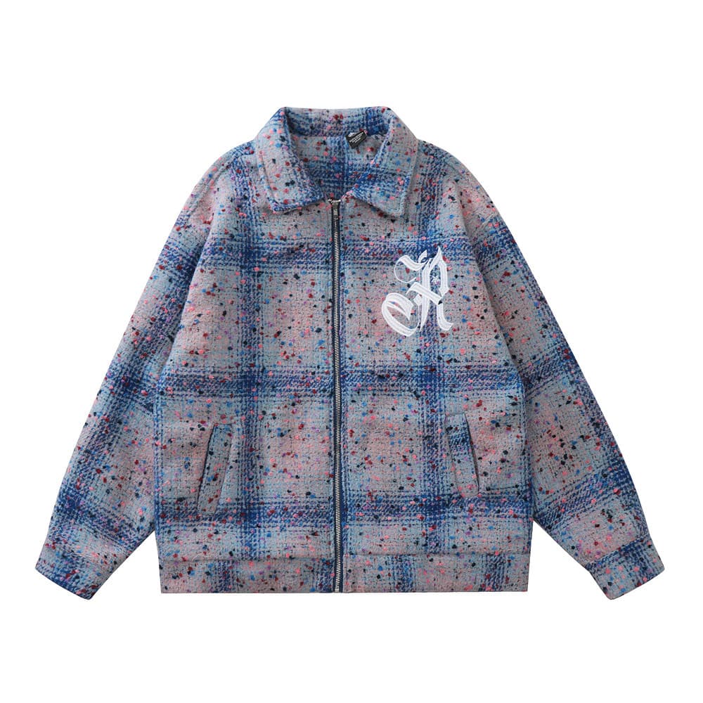 Vintage trendy design with plaid lapel jacket for men's loose fitting long sleeved autumn and winter jacket