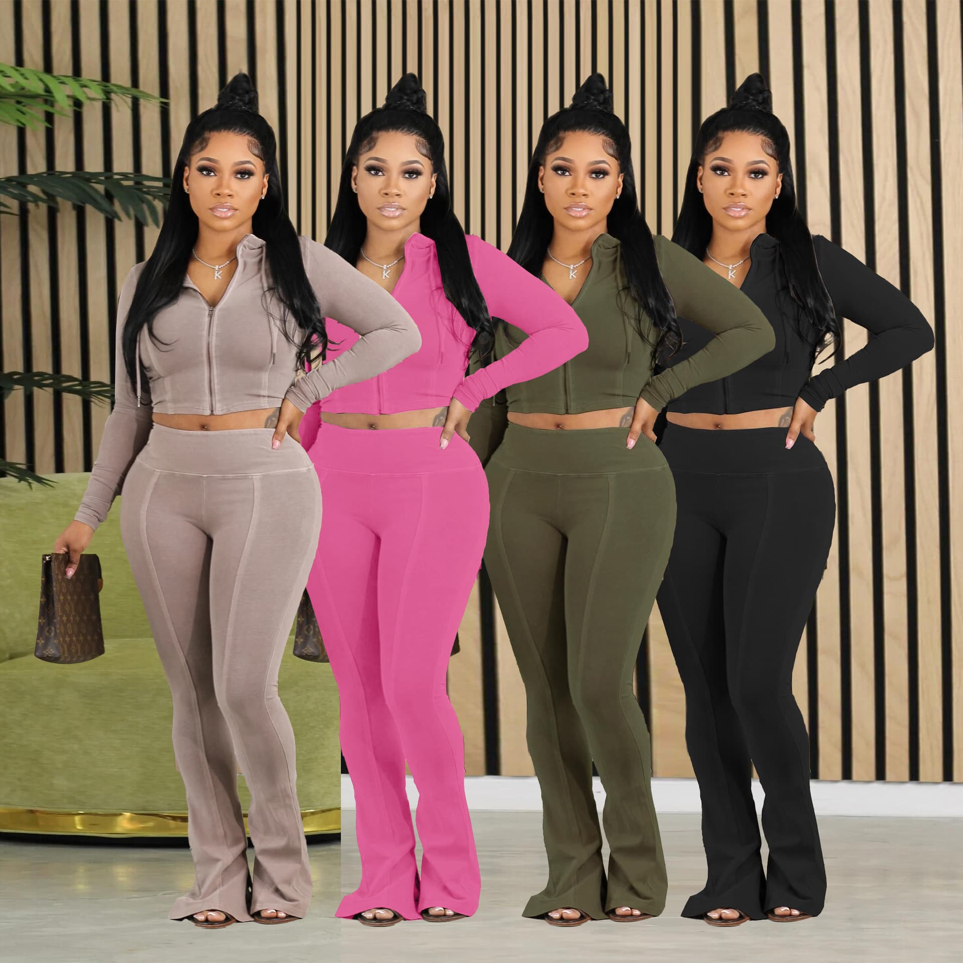 Women's sexy midriff slim pants two-piece club wear
