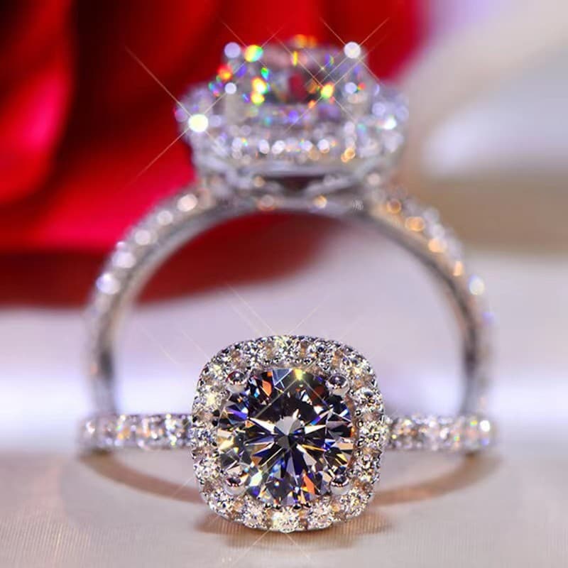 Shake Voice Live Hot Selling S925 Silver Classic Six-Claw 1 karat Simulation Diamond Princess Square Bag Loose Ring for Women