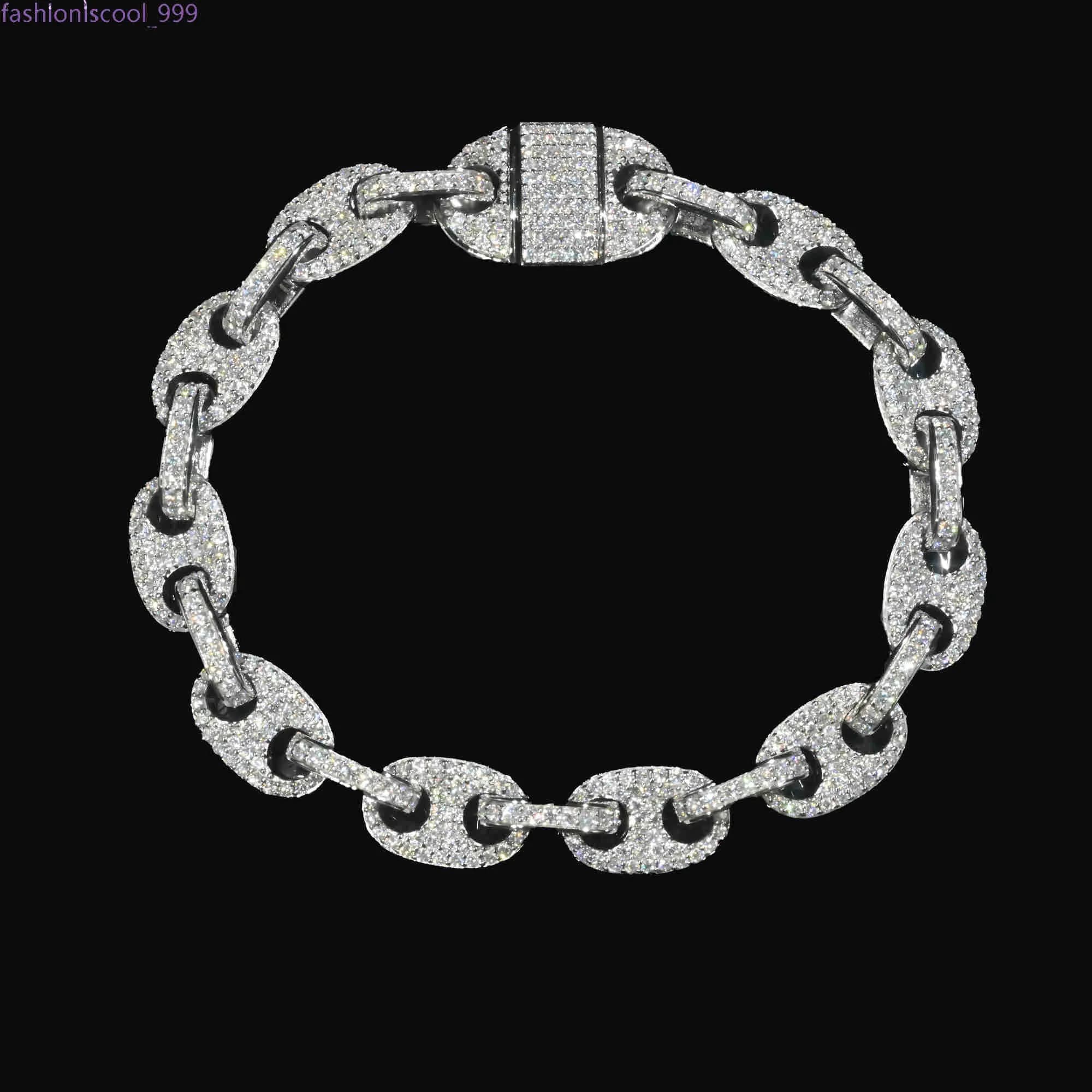 Pass Diamond Tester VVS Ice Out Moissanite Coffee Beans Cuban Link Chain 8mm Bracelet Sier Fine Jewelry For Man Woman