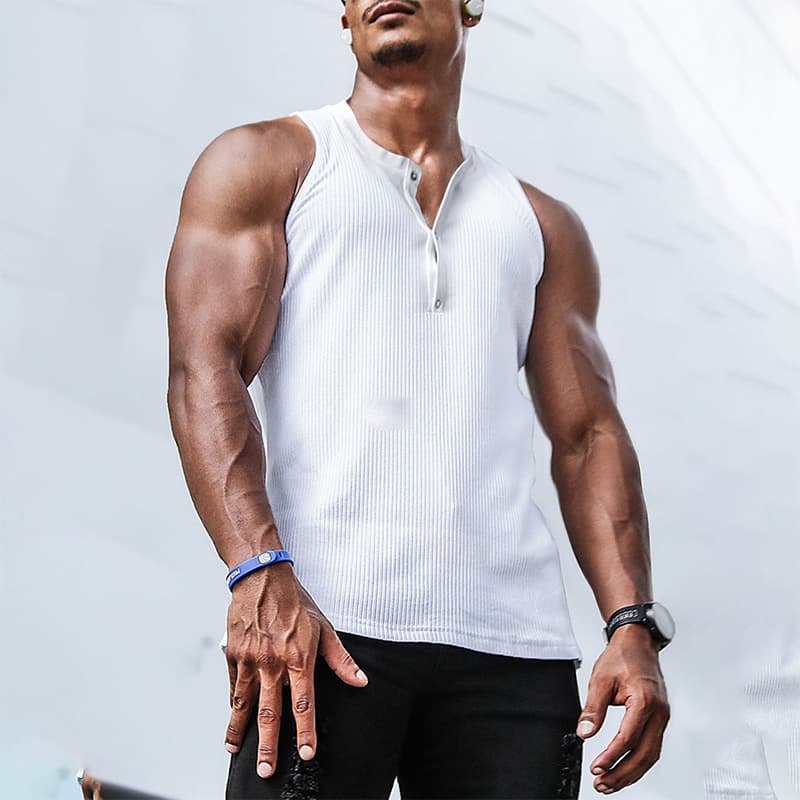 Man's clothing Men's summer sports leisure elastic vertical strip round neck sleeveless solid color vest