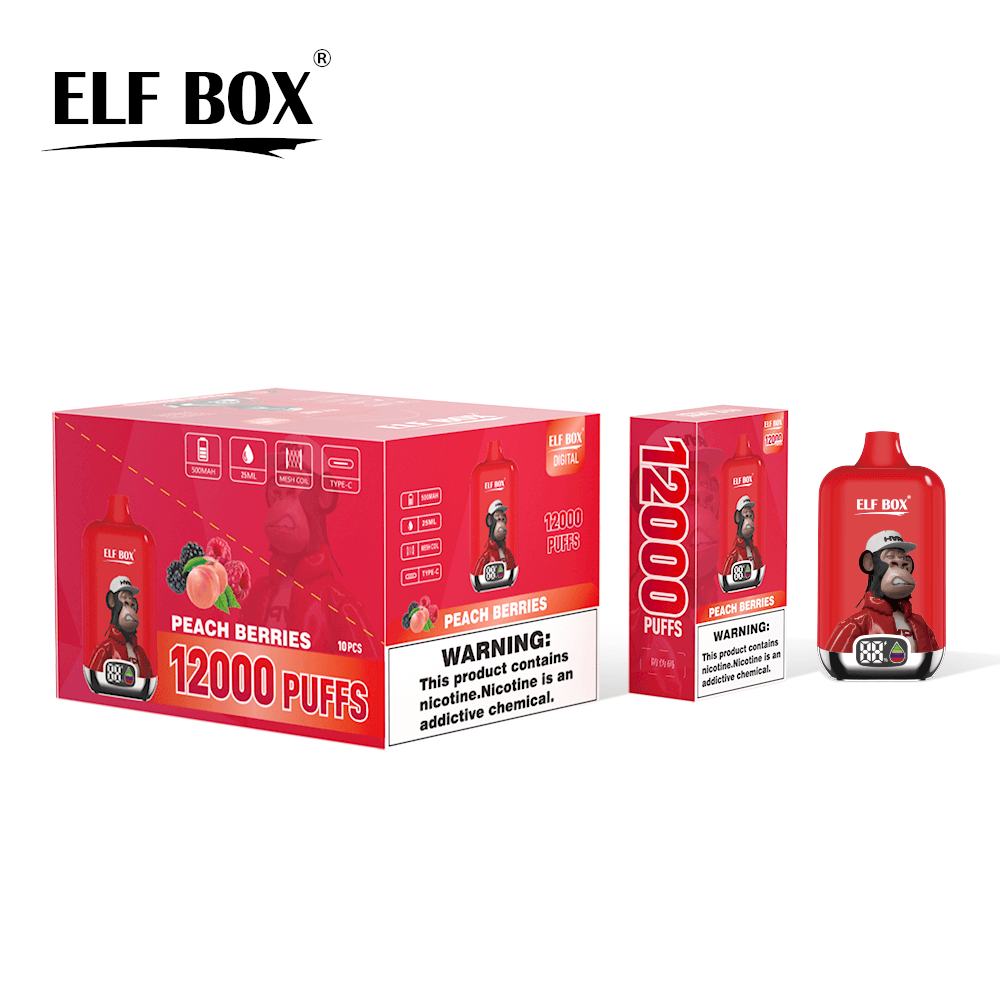 Kit de démarrage de cigarettes électroniques jetables à saveur fruitée, 12 000 bouffées, 500 mAh, affichage ELF BOX numérique, 1 pièce, 2 pi
