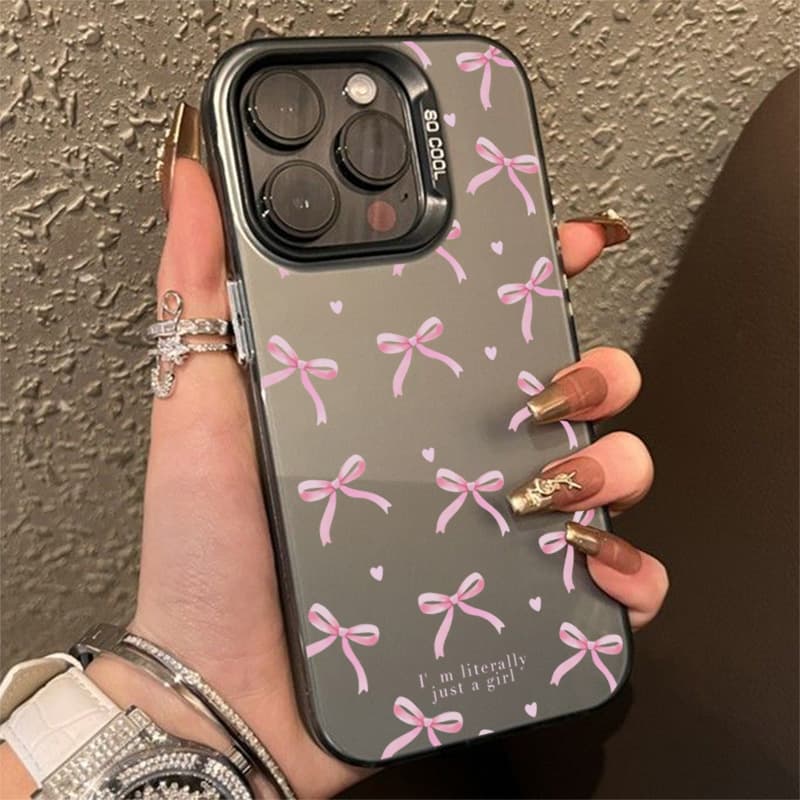 Love Heart Bow Design Phone Case For IPhone 16 Pro Max 15 14 13 12 11 XS X XR 7 8 Plus SE 2022 Shockproof Matte Hard Back Cover