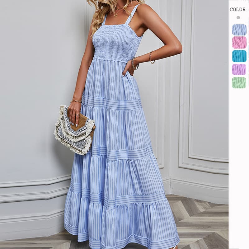 women's clothing suspenders waist striped holiday dress female