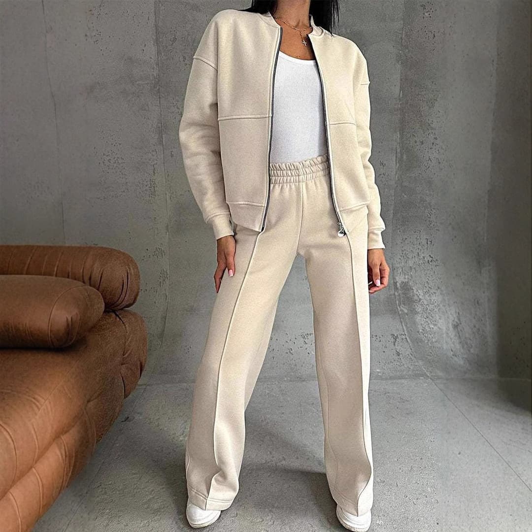 Women’s Clothing New Style Autumn and Winter Women's Casual Zipper Jacket Wide Leg Pants Two piece Set